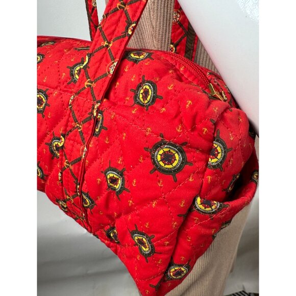 Americana By Sharif Quilted Red Nautical Patterned Shoulder Bag With Compass & A - Picture 9 of 16
